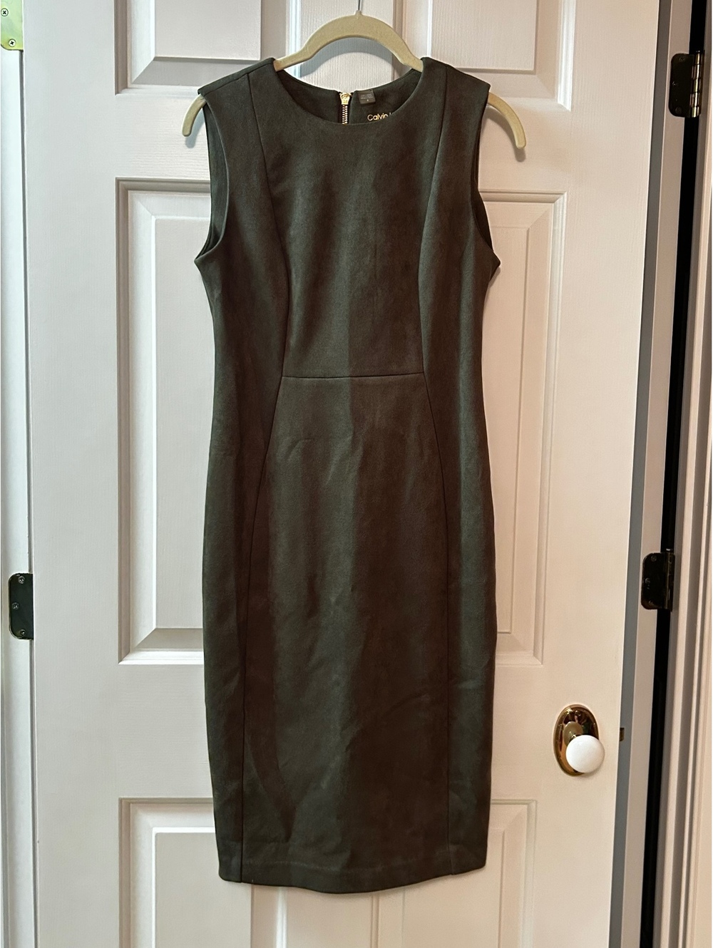 Calvin Klein Sleeveless Green Suede Feel Dress with Back Zipper